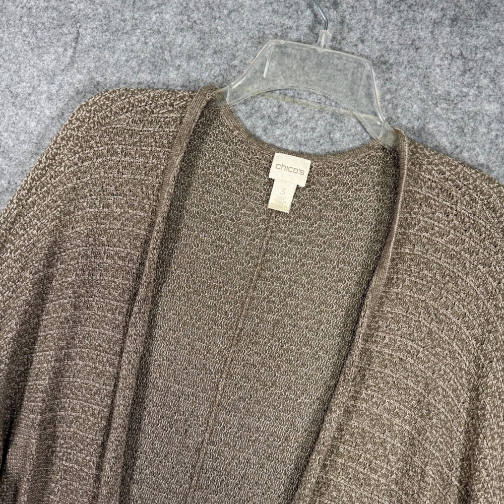 Chico's Longline Cardigan Women 3 XL Taupe Open Front Textured Knit 570148632